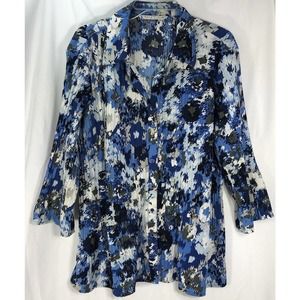 Fred David Plus Size 1X Colorful Pleated Womens 3/4 Sleeve Button Up Blouse-243